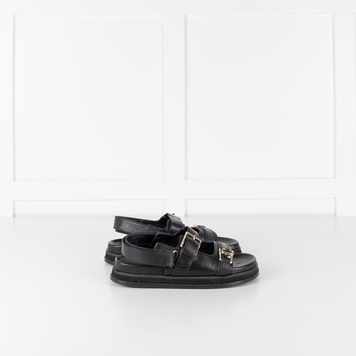 Jimmy Choo Black Leather Elyn Flat Sandal