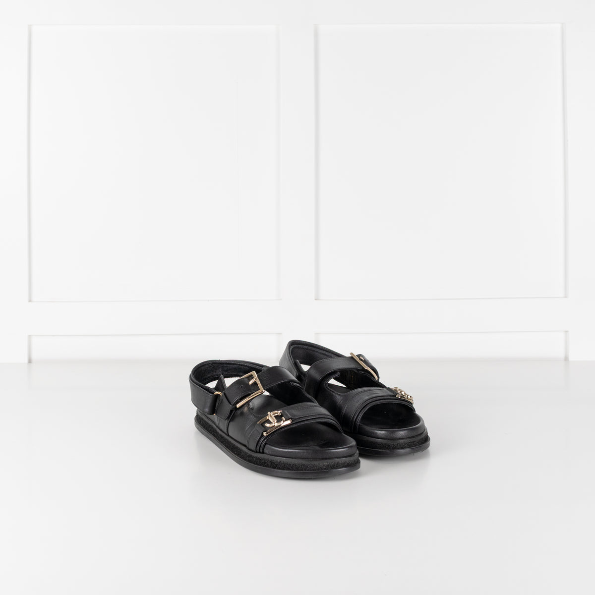 Jimmy Choo Black Leather Elyn Flat Sandal