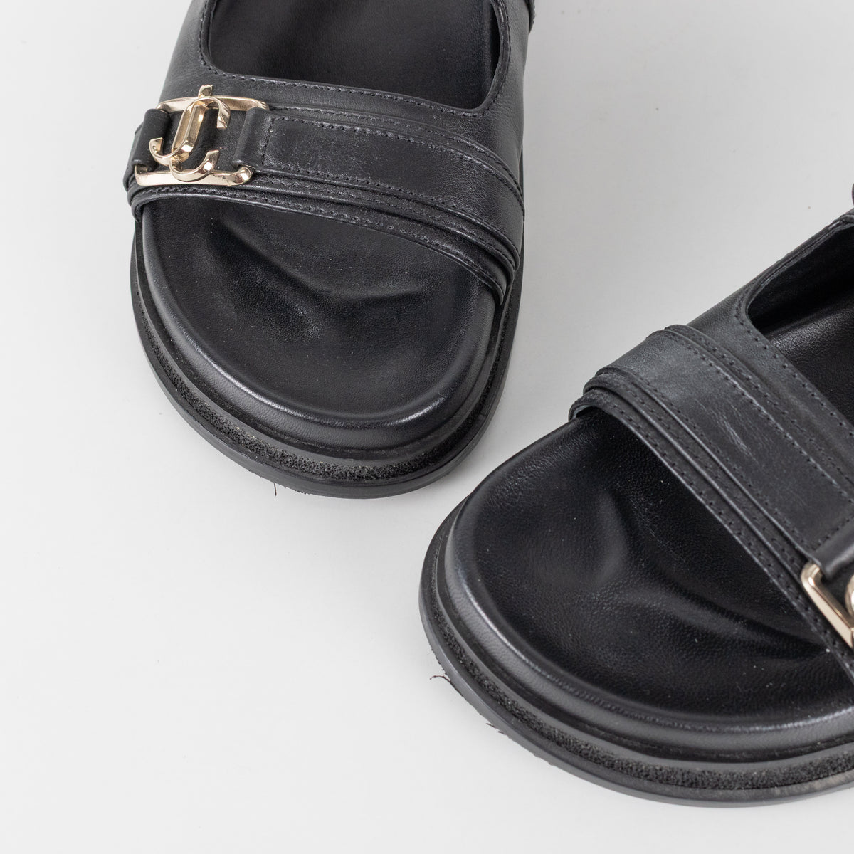 Jimmy Choo Black Leather Elyn Flat Sandal
