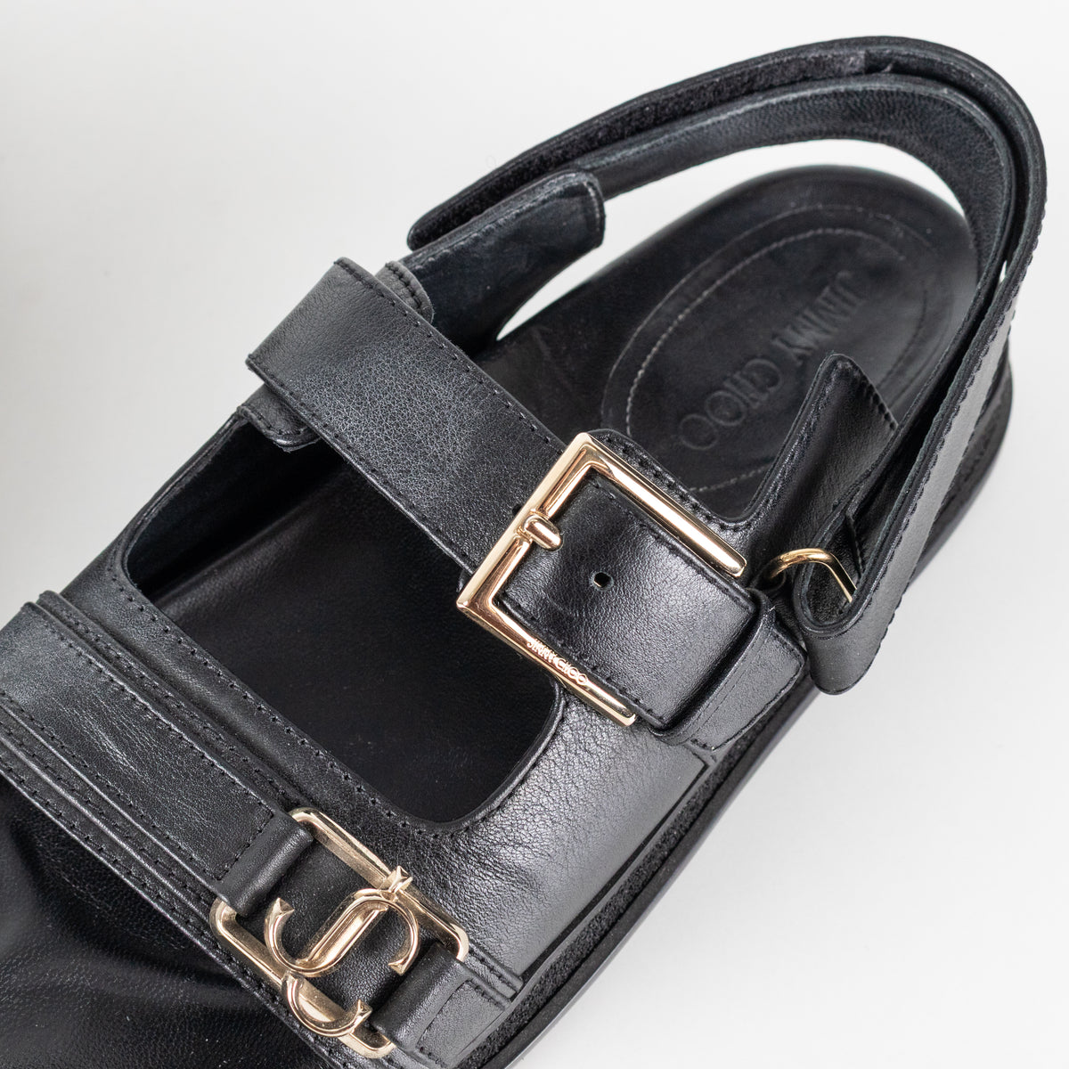 Jimmy Choo Black Leather Elyn Flat Sandal