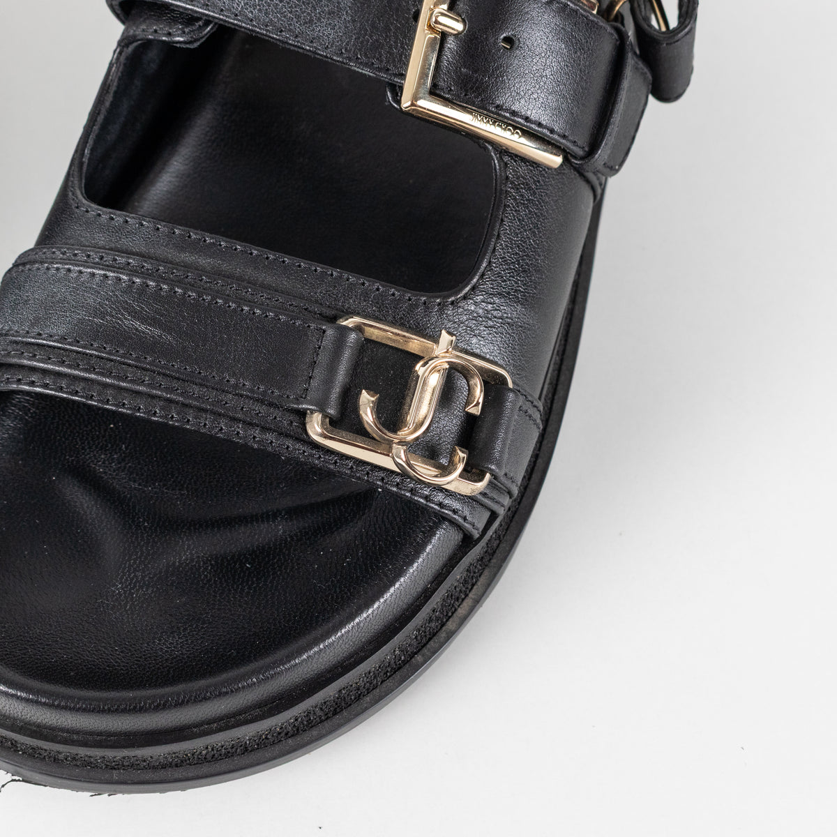 Jimmy Choo Black Leather Elyn Flat Sandal