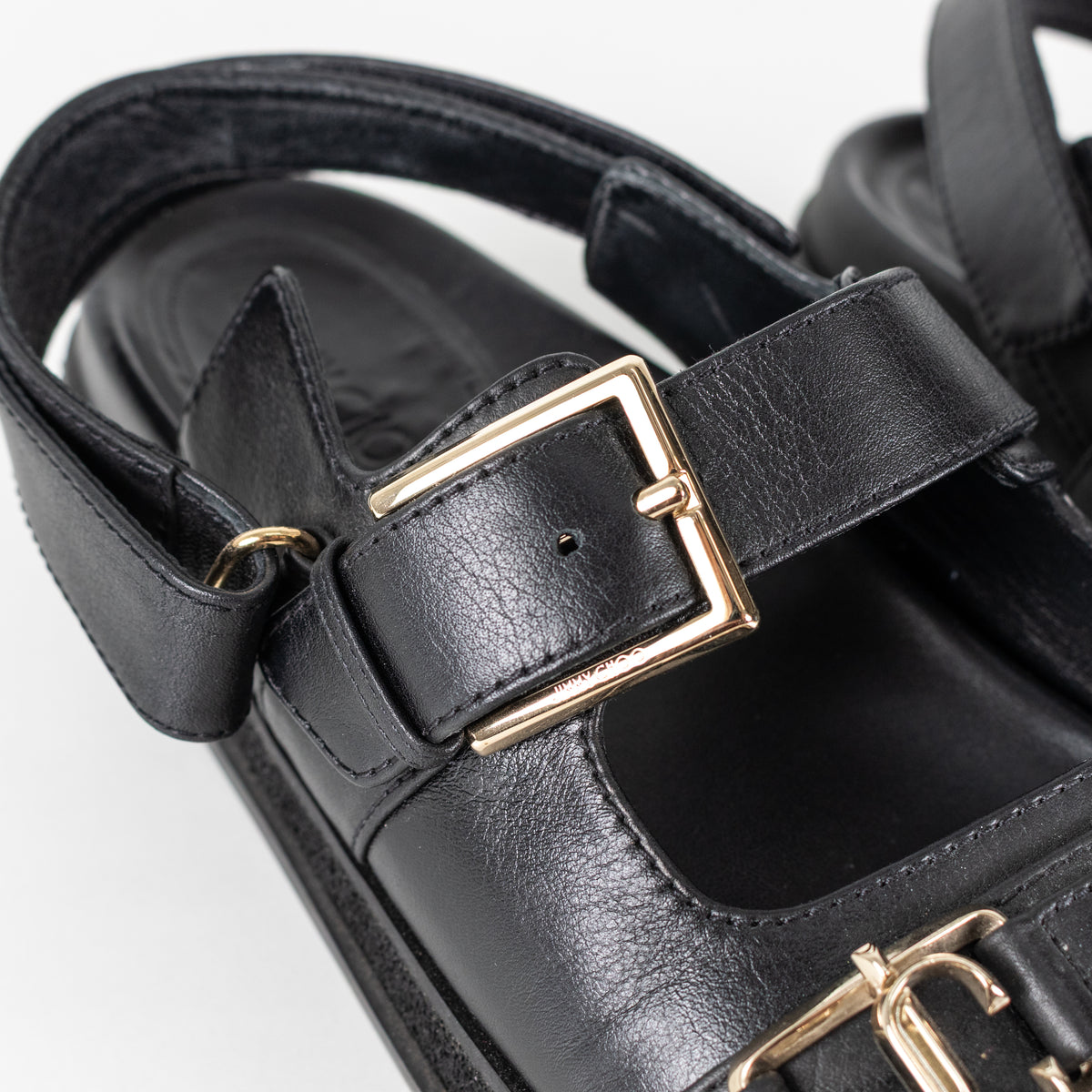 Jimmy Choo Black Leather Elyn Flat Sandal