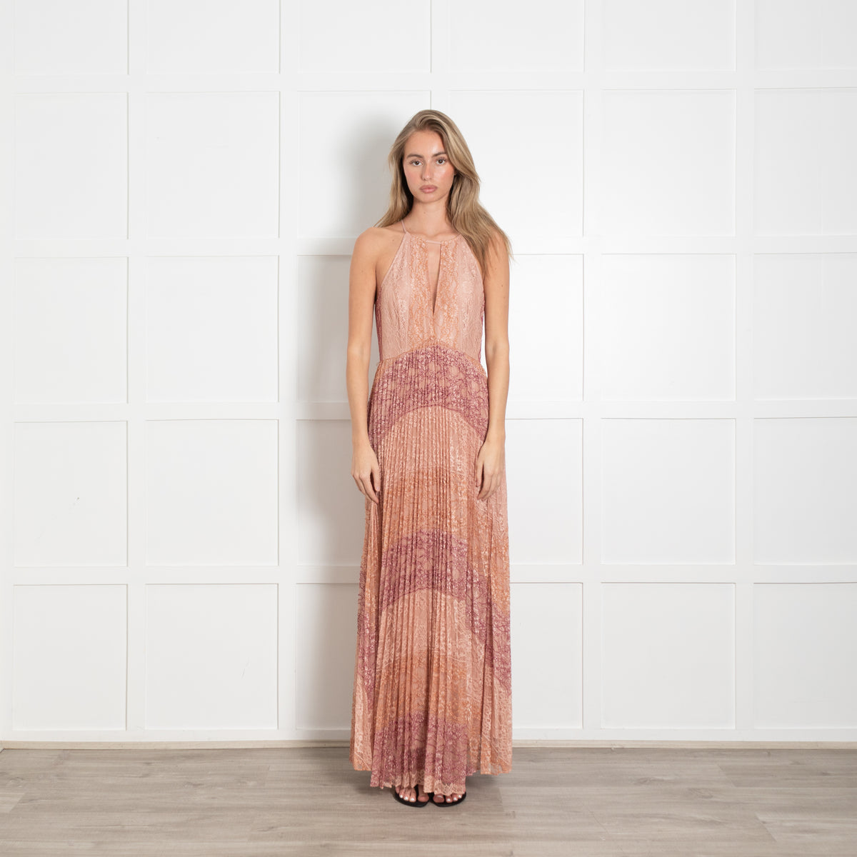 TWINSET Pale And Dark Pink Lace Pleated Dress