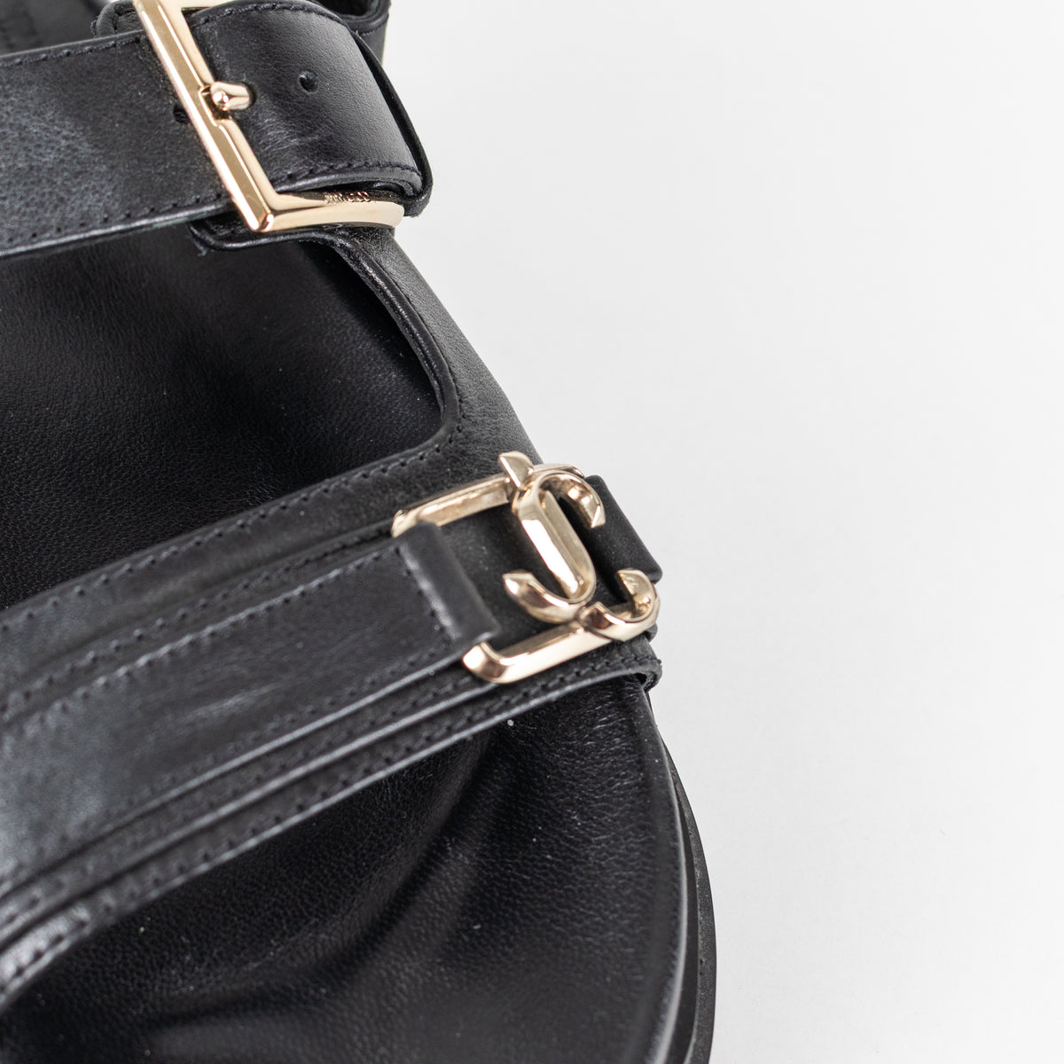 Jimmy Choo Black Leather Elyn Flat Sandal
