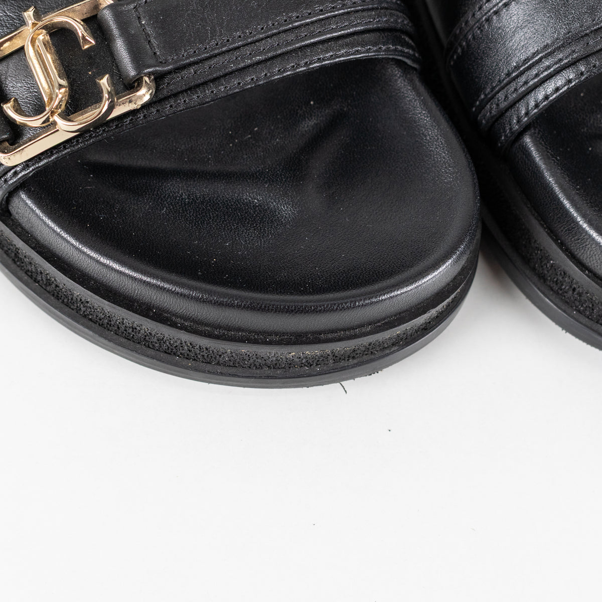 Jimmy Choo Black Leather Elyn Flat Sandal