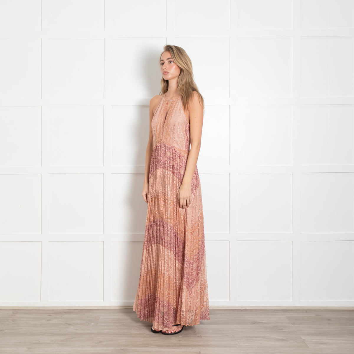 TWINSET Pale And Dark Pink Lace Pleated Dress
