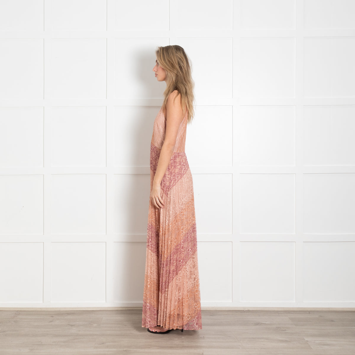 TWINSET Pale And Dark Pink Lace Pleated Dress
