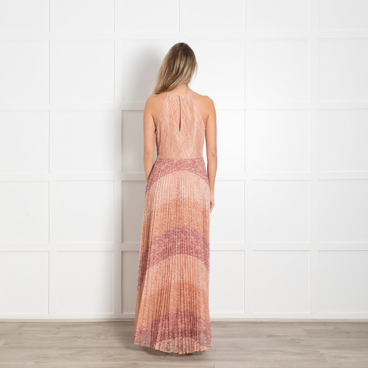 TWINSET Pale And Dark Pink Lace Pleated Dress