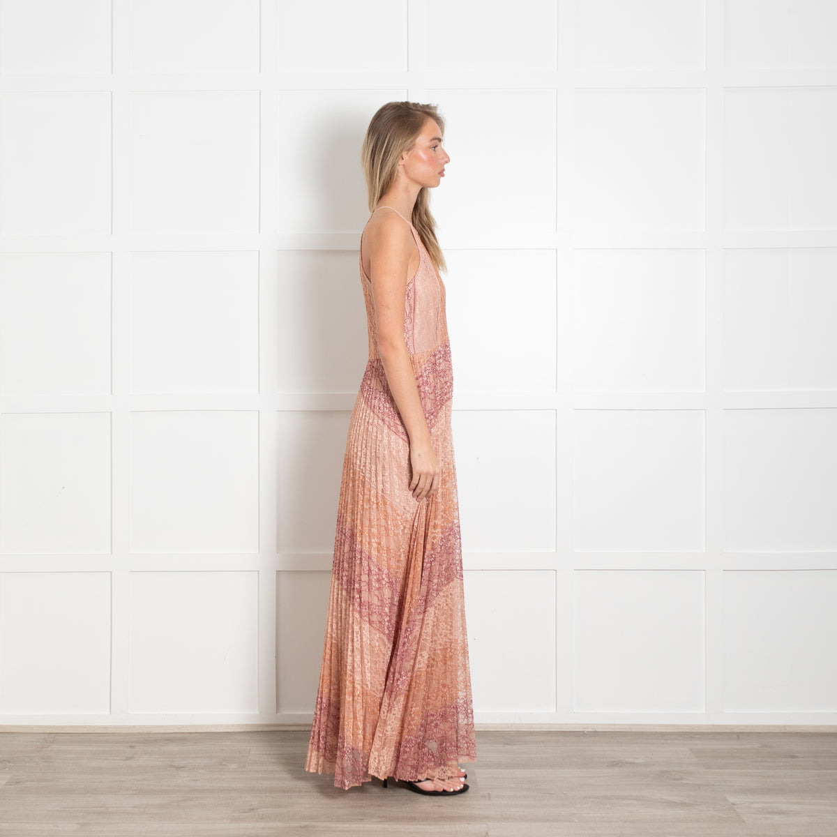TWINSET Pale And Dark Pink Lace Pleated Dress