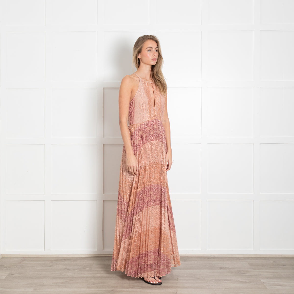 TWINSET Pale And Dark Pink Lace Pleated Dress