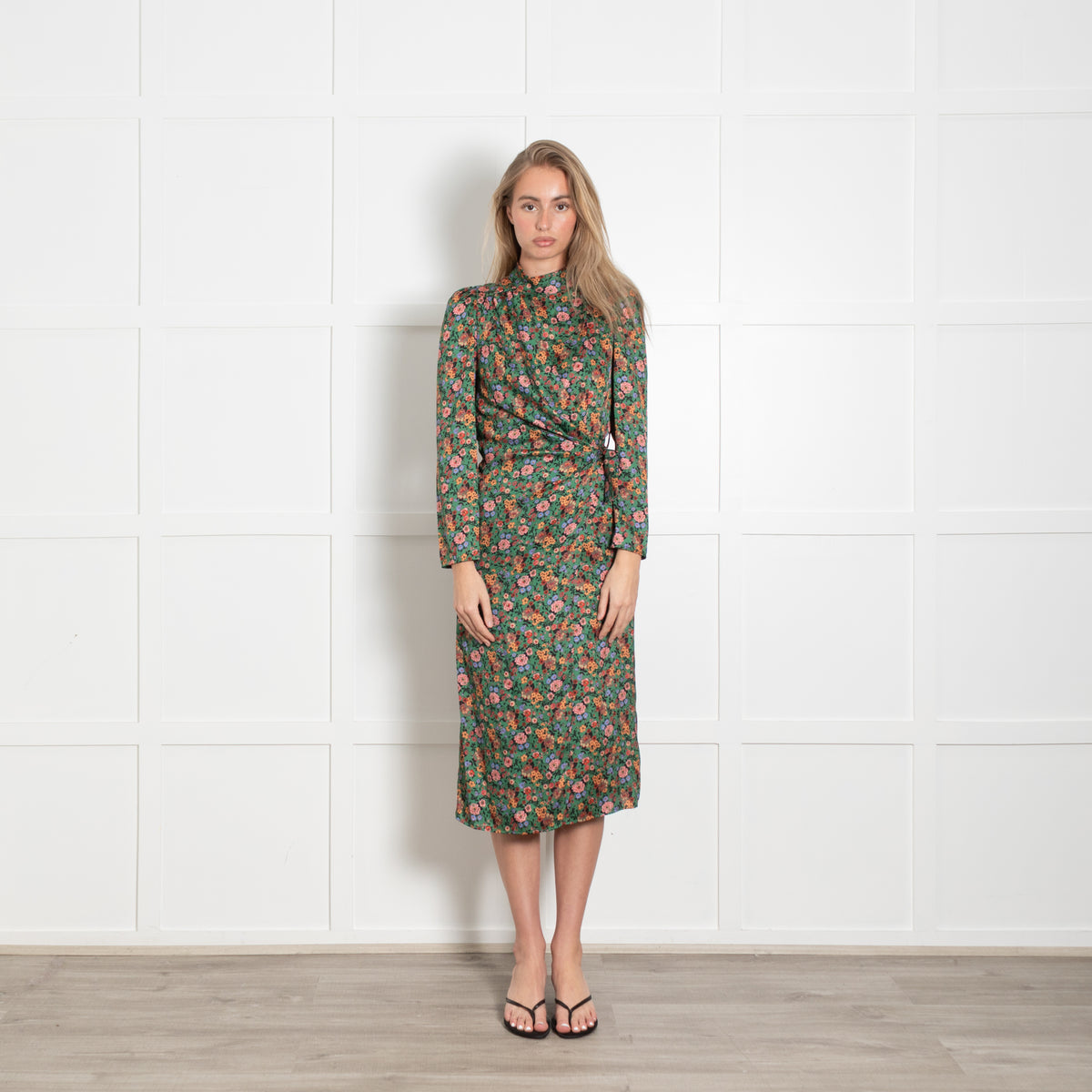 Sandro Green Floral Dress With Wrap Front