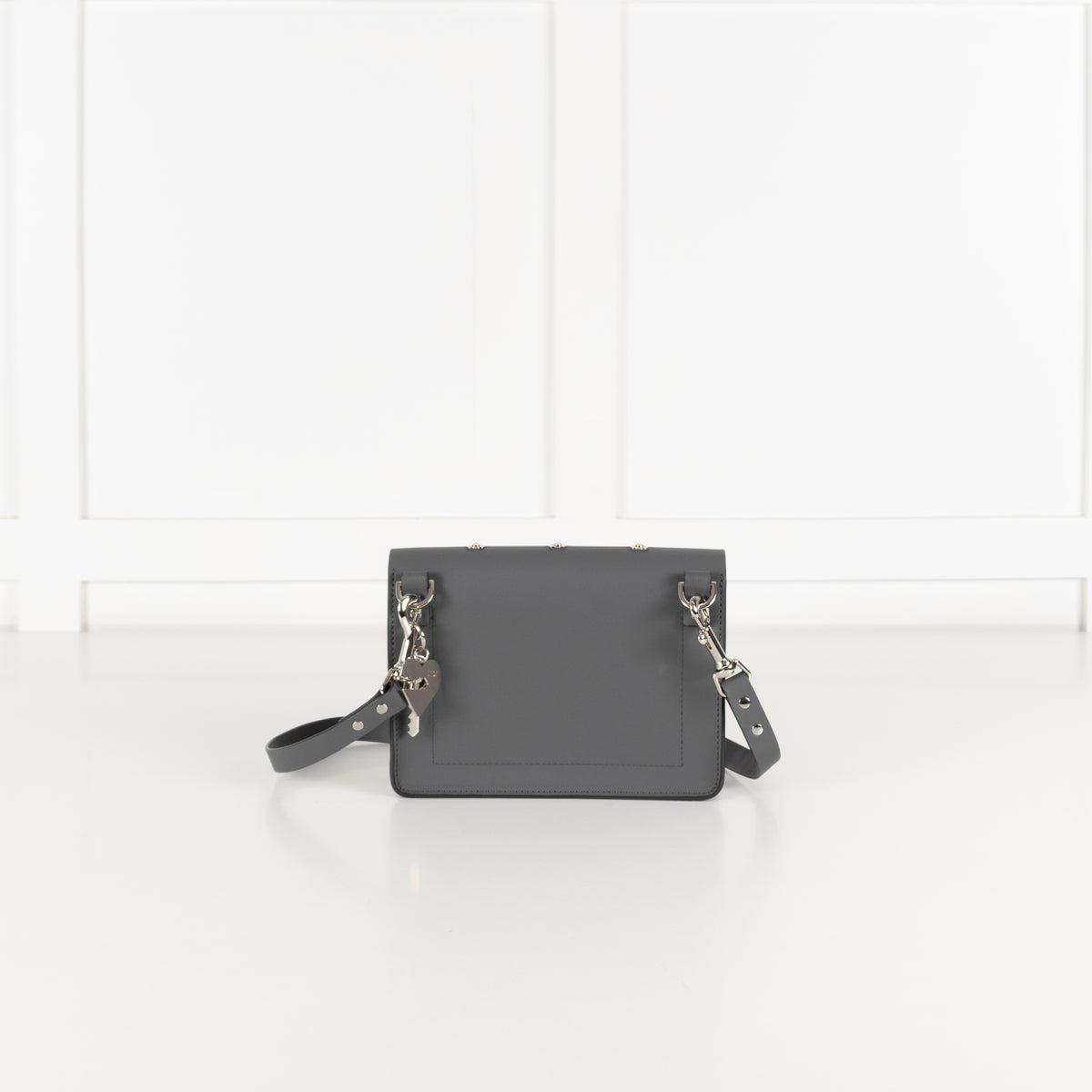 Sophie Hulme Grey Leather Silver Heart Stud Crossbody Envelope Bag