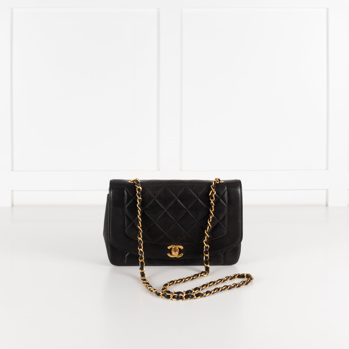 Chanel Medium Diana Matelasse Lambskin Chain Shoulder Bag in Black