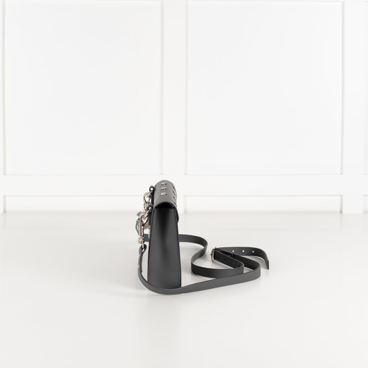 Sophie Hulme Grey Leather Silver Heart Stud Crossbody Envelope Bag