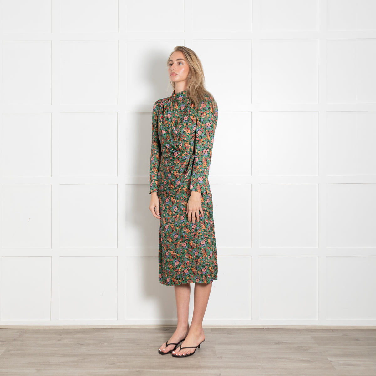Sandro Green Floral Dress With Wrap Front