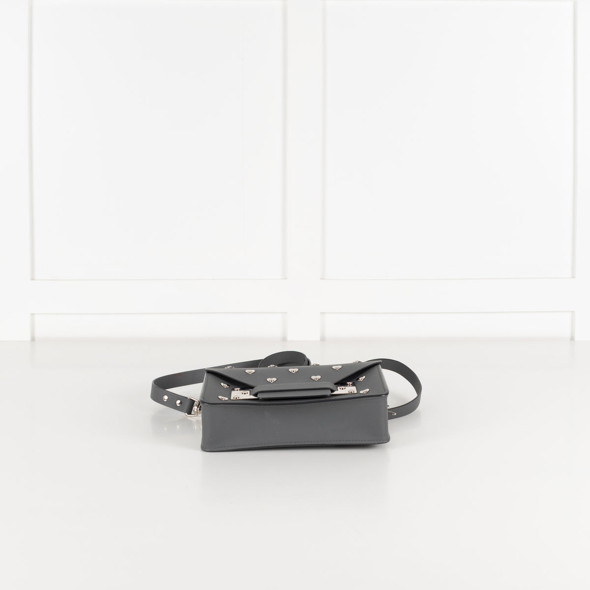 Sophie Hulme Grey Leather Silver Heart Stud Crossbody Envelope Bag