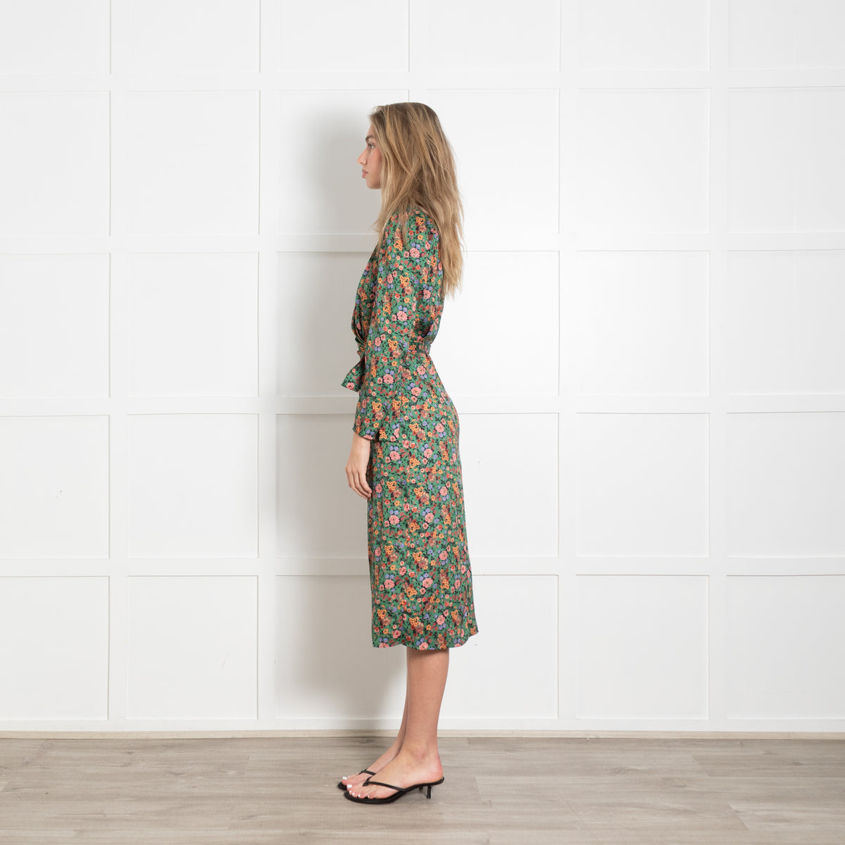 Sandro Green Floral Dress With Wrap Front