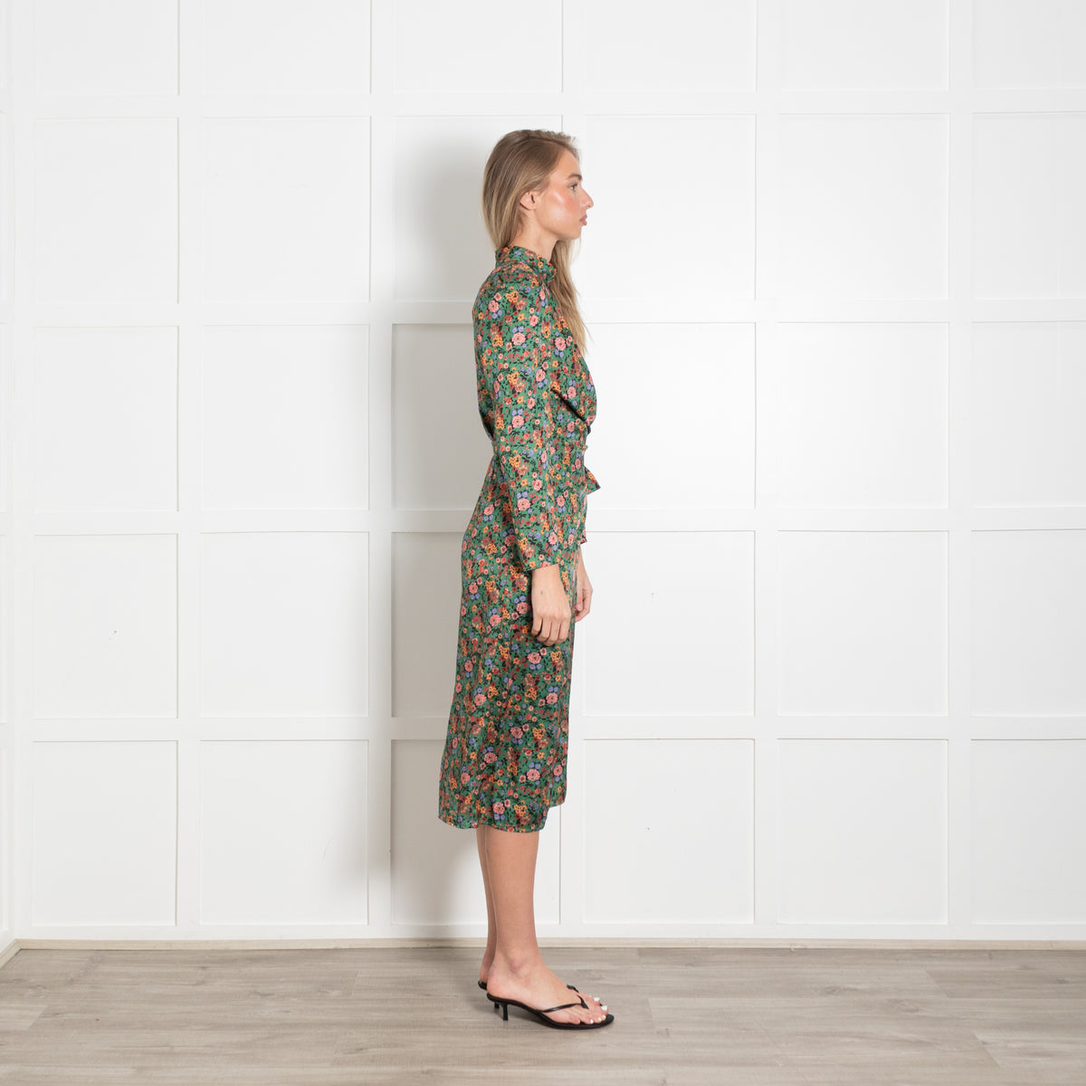 Sandro Green Floral Dress With Wrap Front