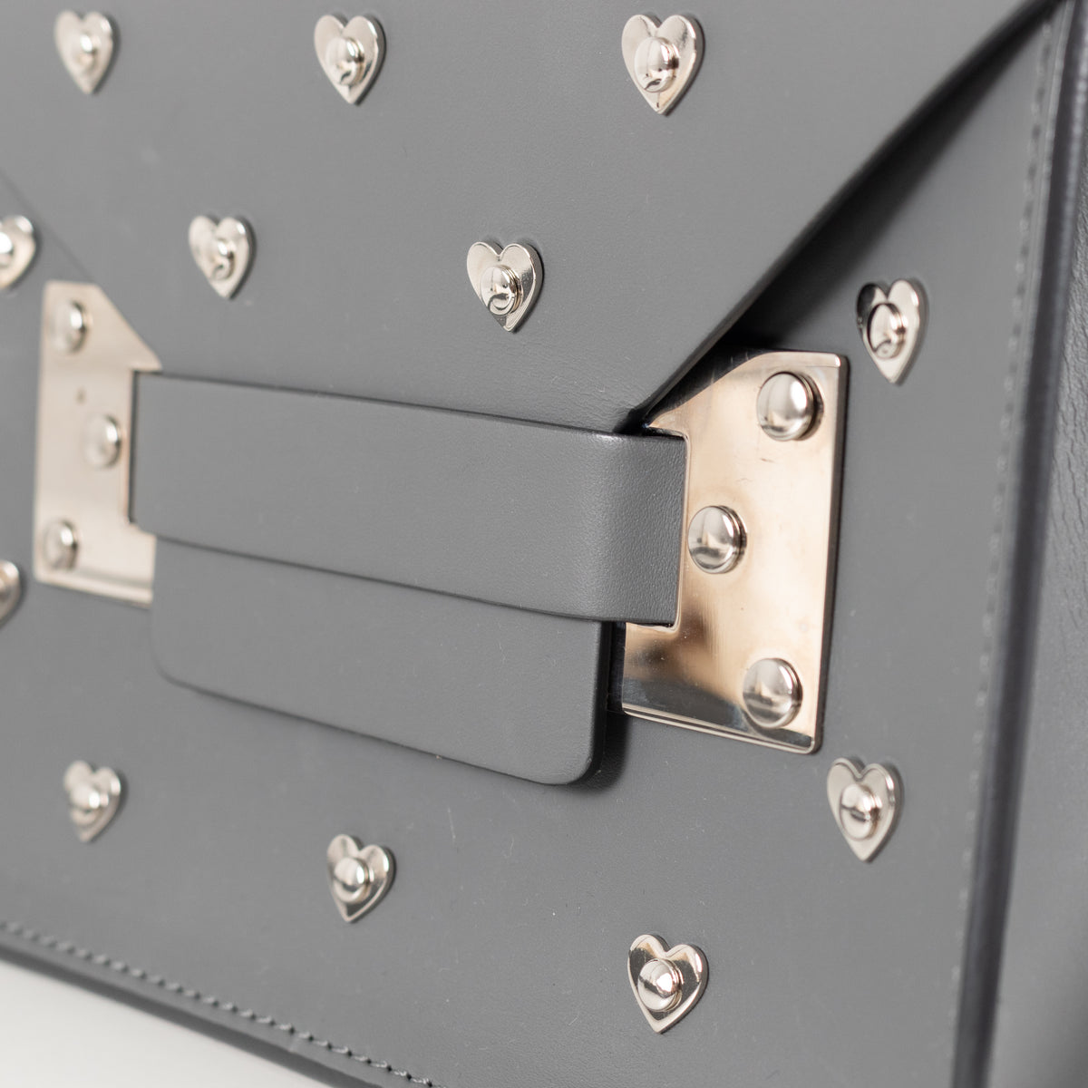 Sophie Hulme Grey Leather Silver Heart Stud Crossbody Envelope Bag