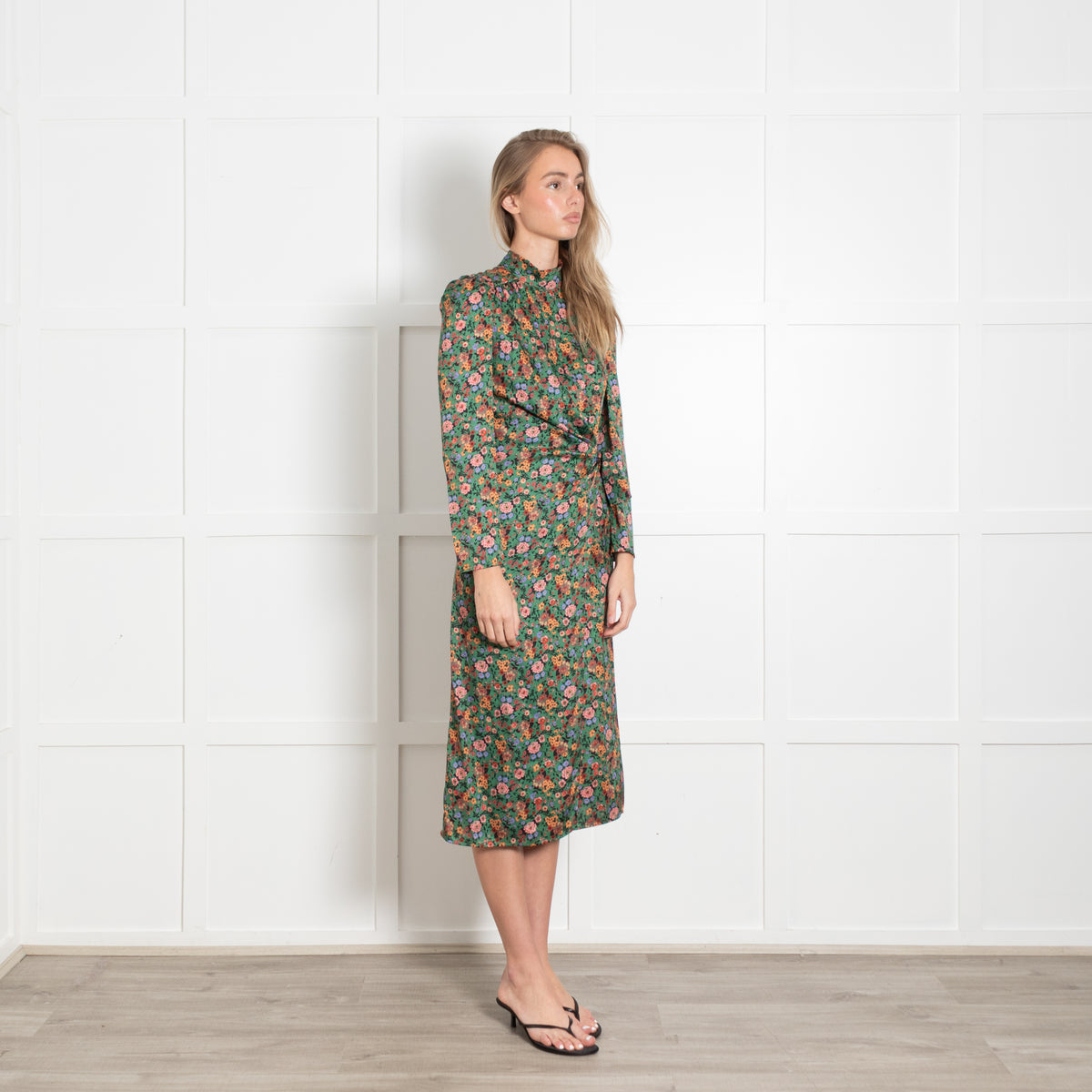 Sandro Green Floral Dress With Wrap Front