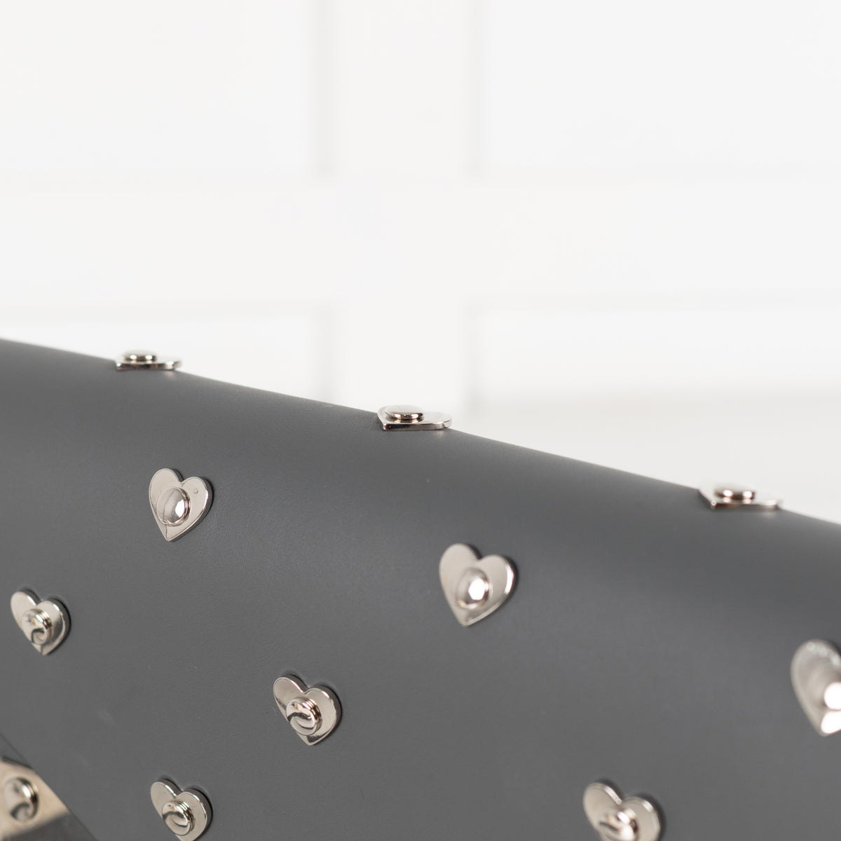 Sophie Hulme Grey Leather Silver Heart Stud Crossbody Envelope Bag