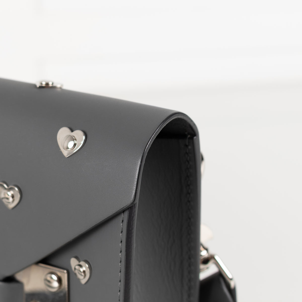 Sophie Hulme Grey Leather Silver Heart Stud Crossbody Envelope Bag