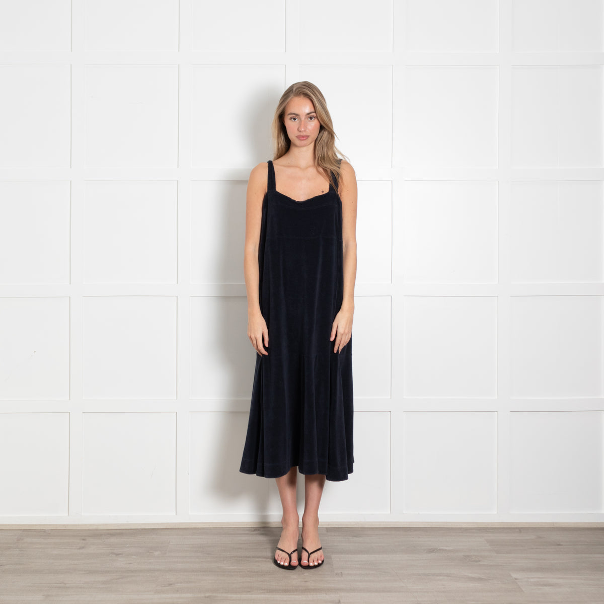 Me + Em Navy Towelling Wide Strap Midi Dress