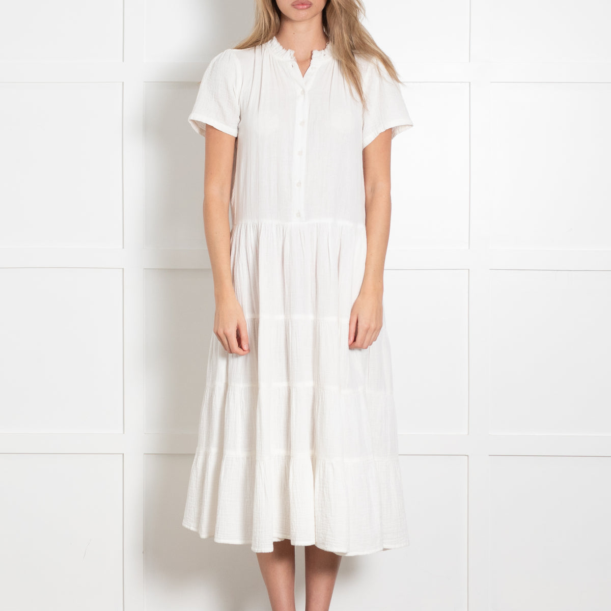 Project AJ117 White Cheesecloth Tiered Dress