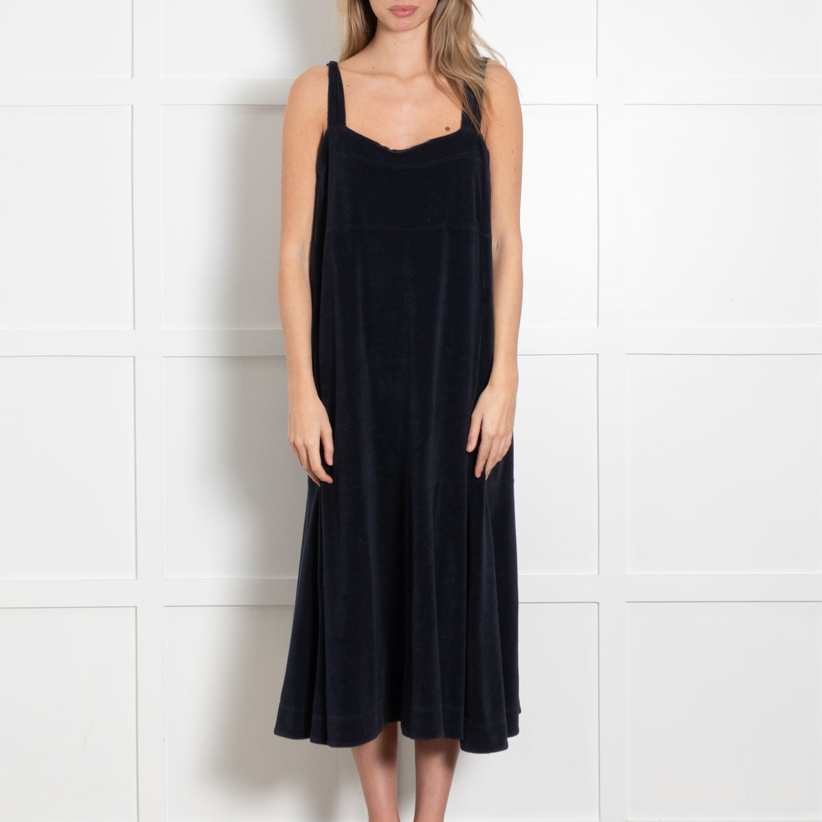 Me + Em Navy Towelling Wide Strap Midi Dress