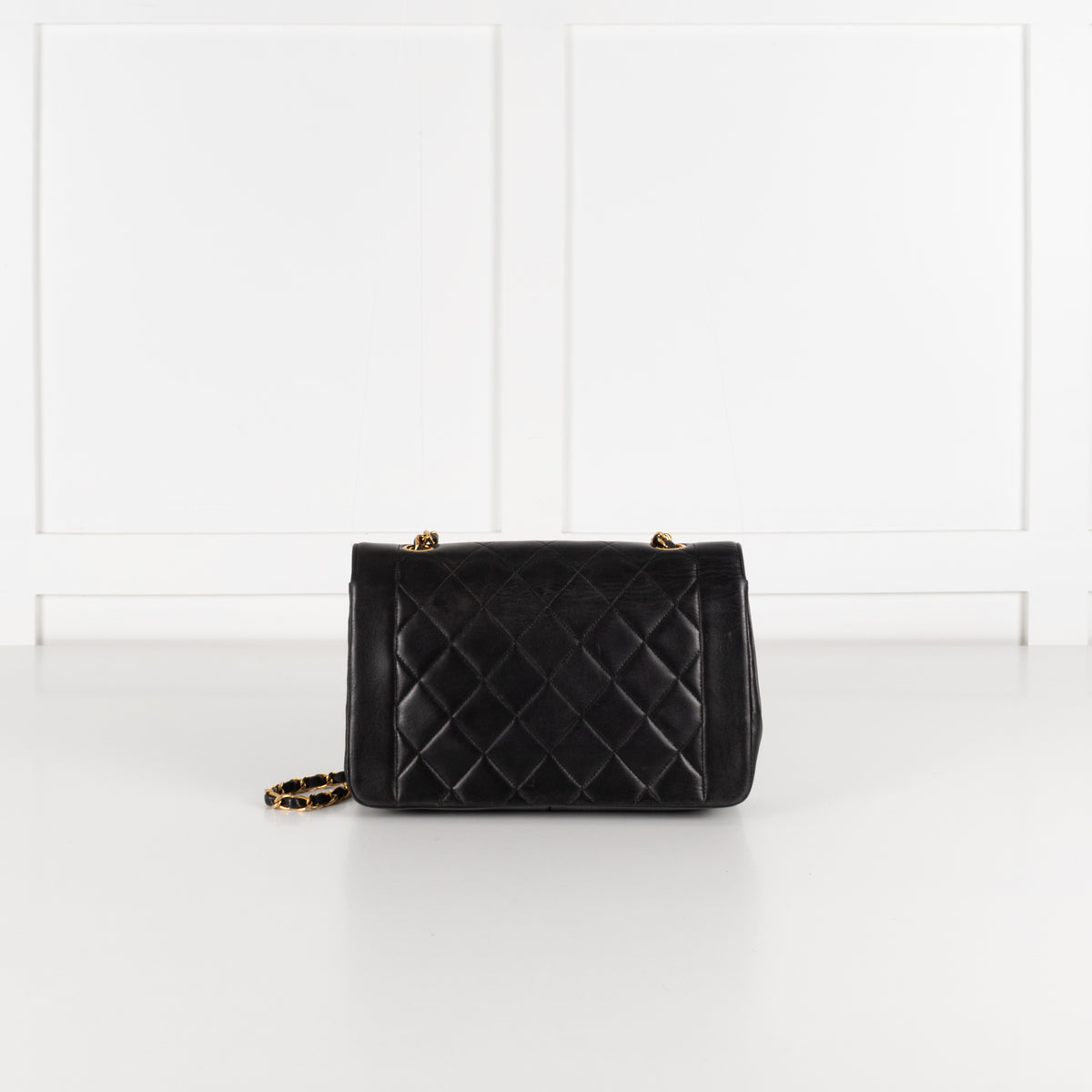 Chanel Medium Diana Matelasse Lambskin Chain Shoulder Bag in Black