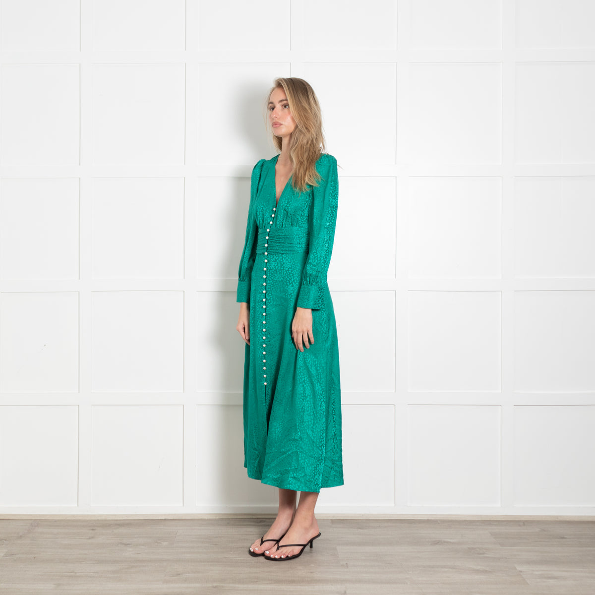 Olivia Rubin Green Dress With Pearl Buttons