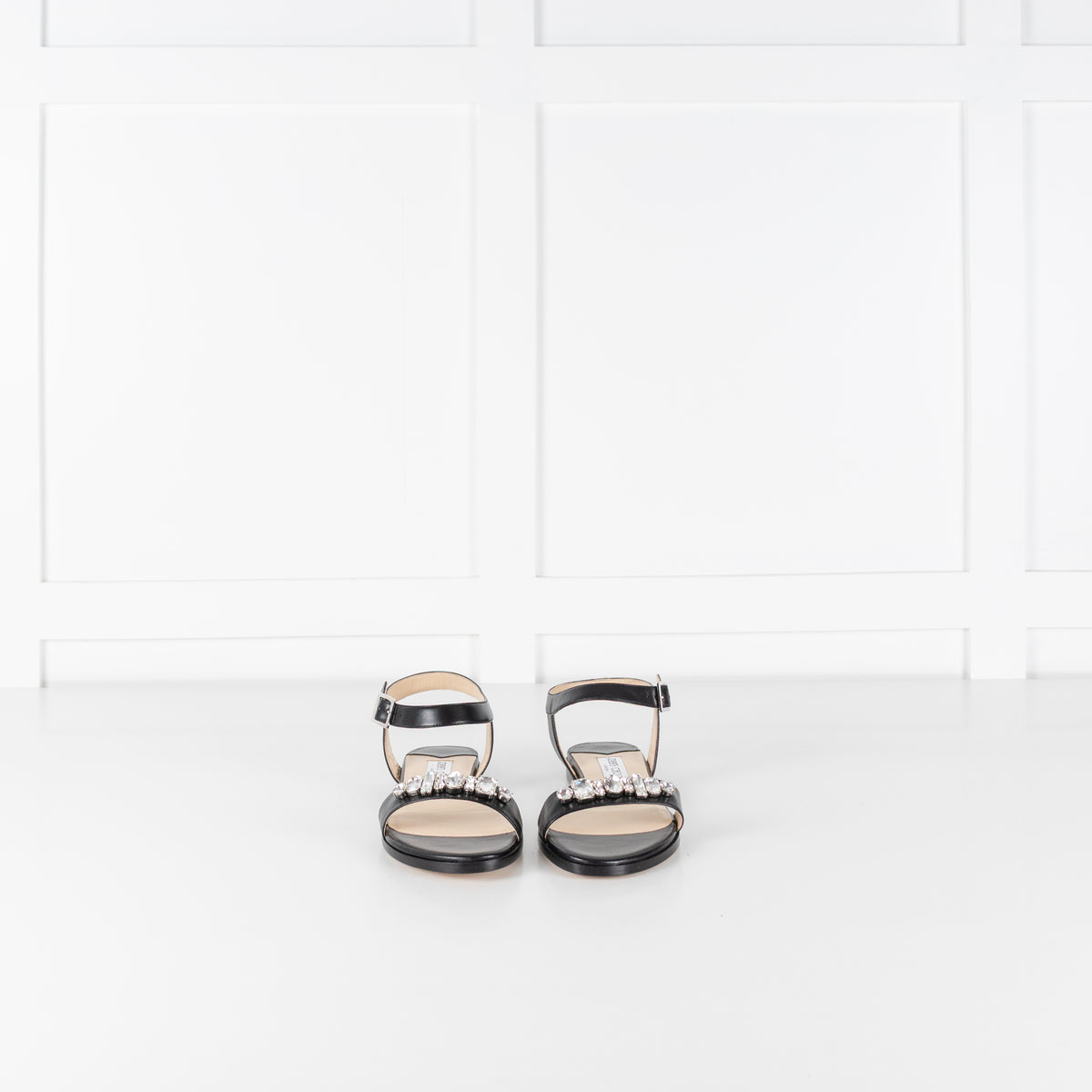 Jimmy Choo Black Leather City Sandal with Jewelled Toe