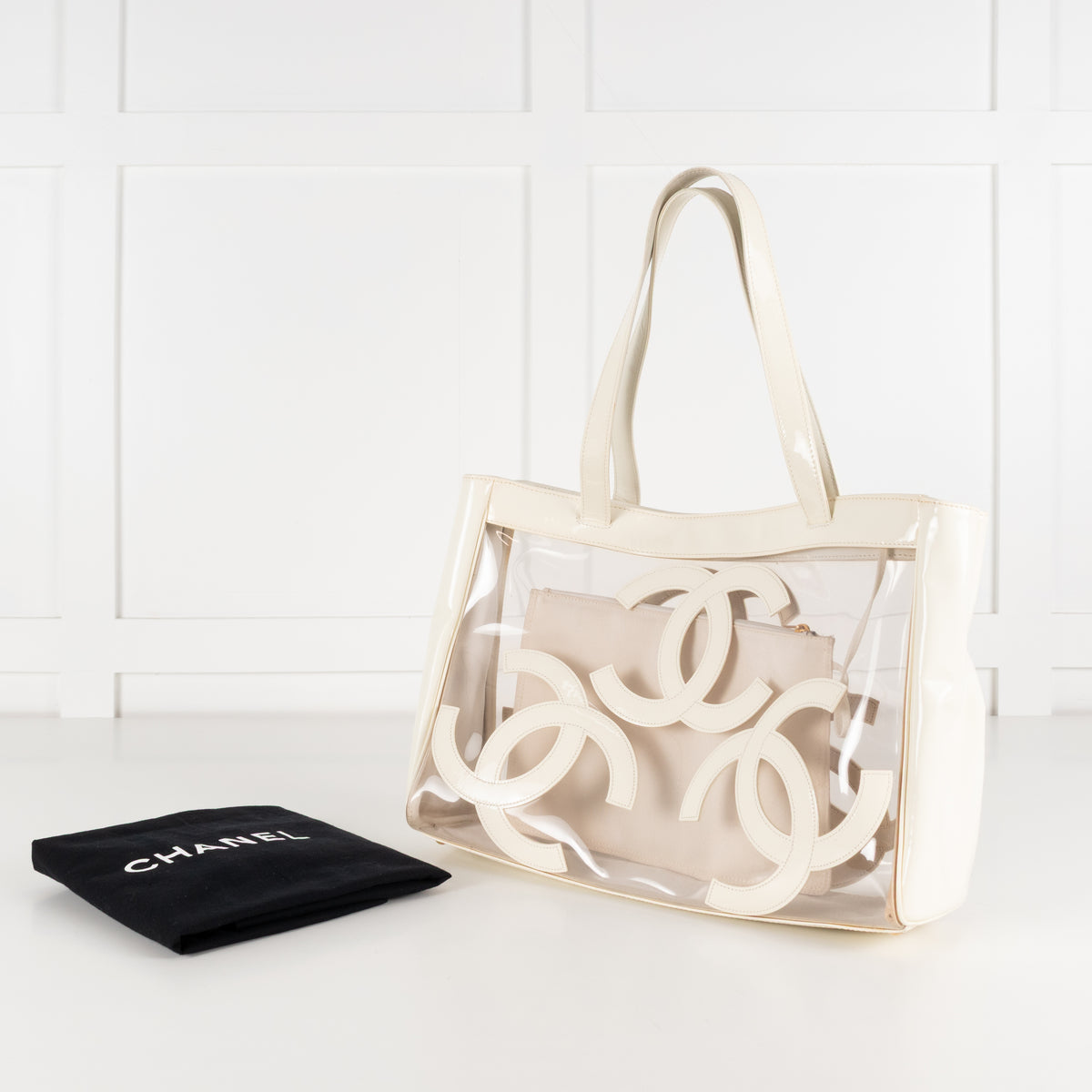 Chanel Cream Vinyl Tote with CC Logo