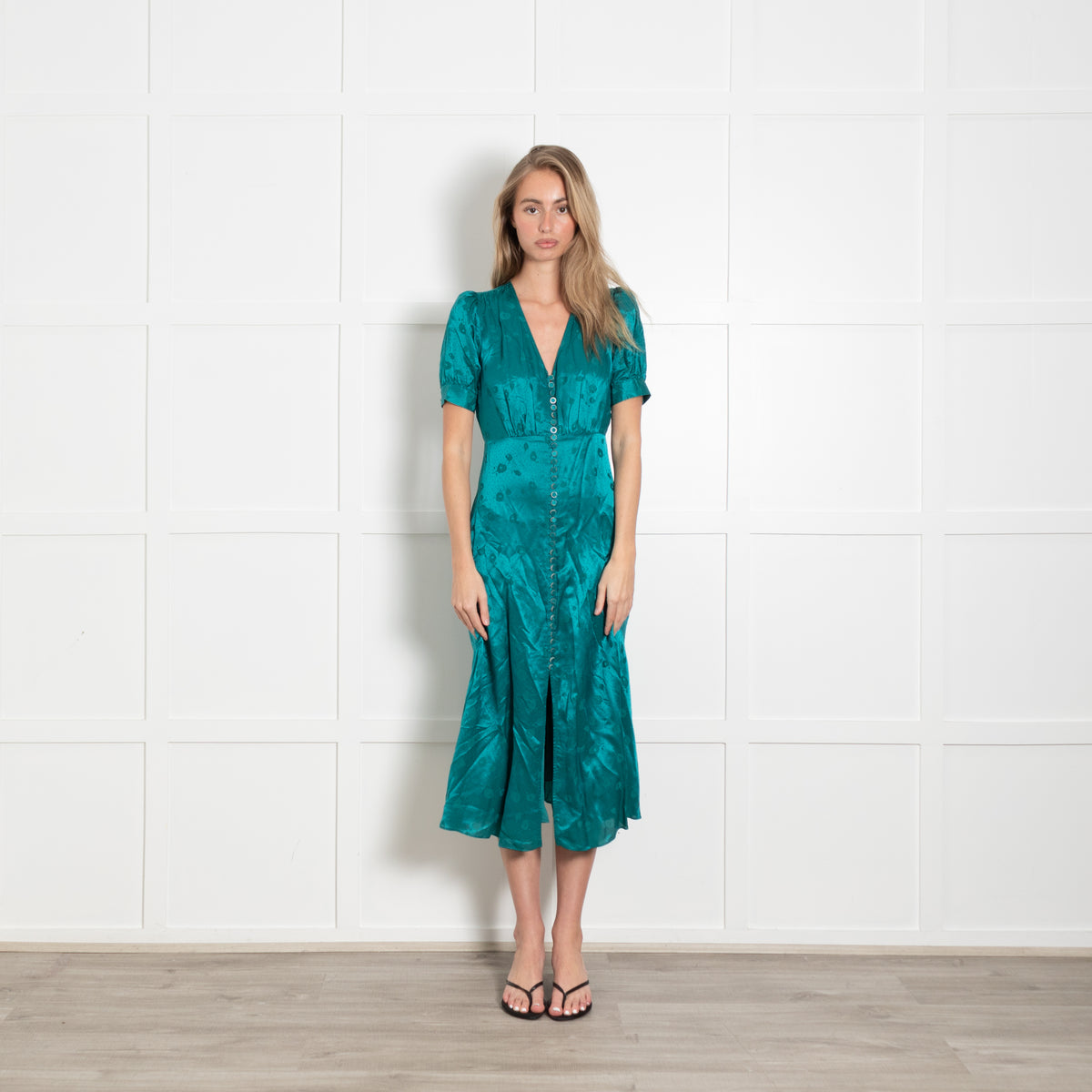 The Kooples Teal Dress With Green Beaded Buttons