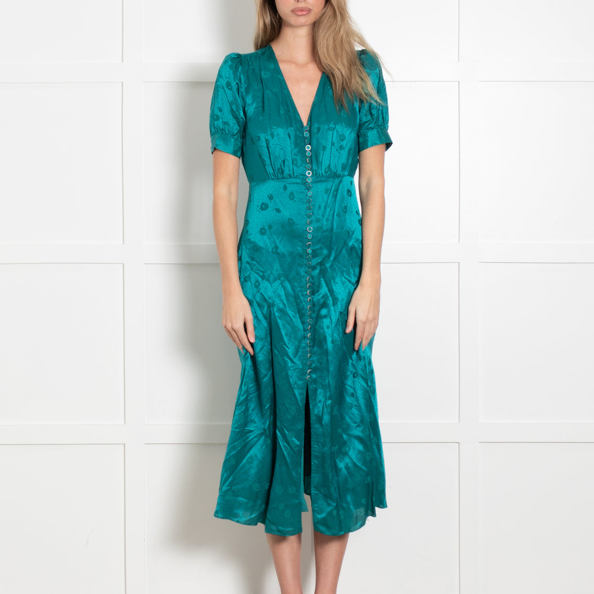 The Kooples Teal Dress With Green Beaded Buttons