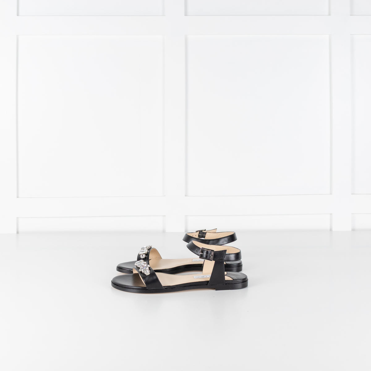 Jimmy Choo Black Leather City Sandal with Jewelled Toe
