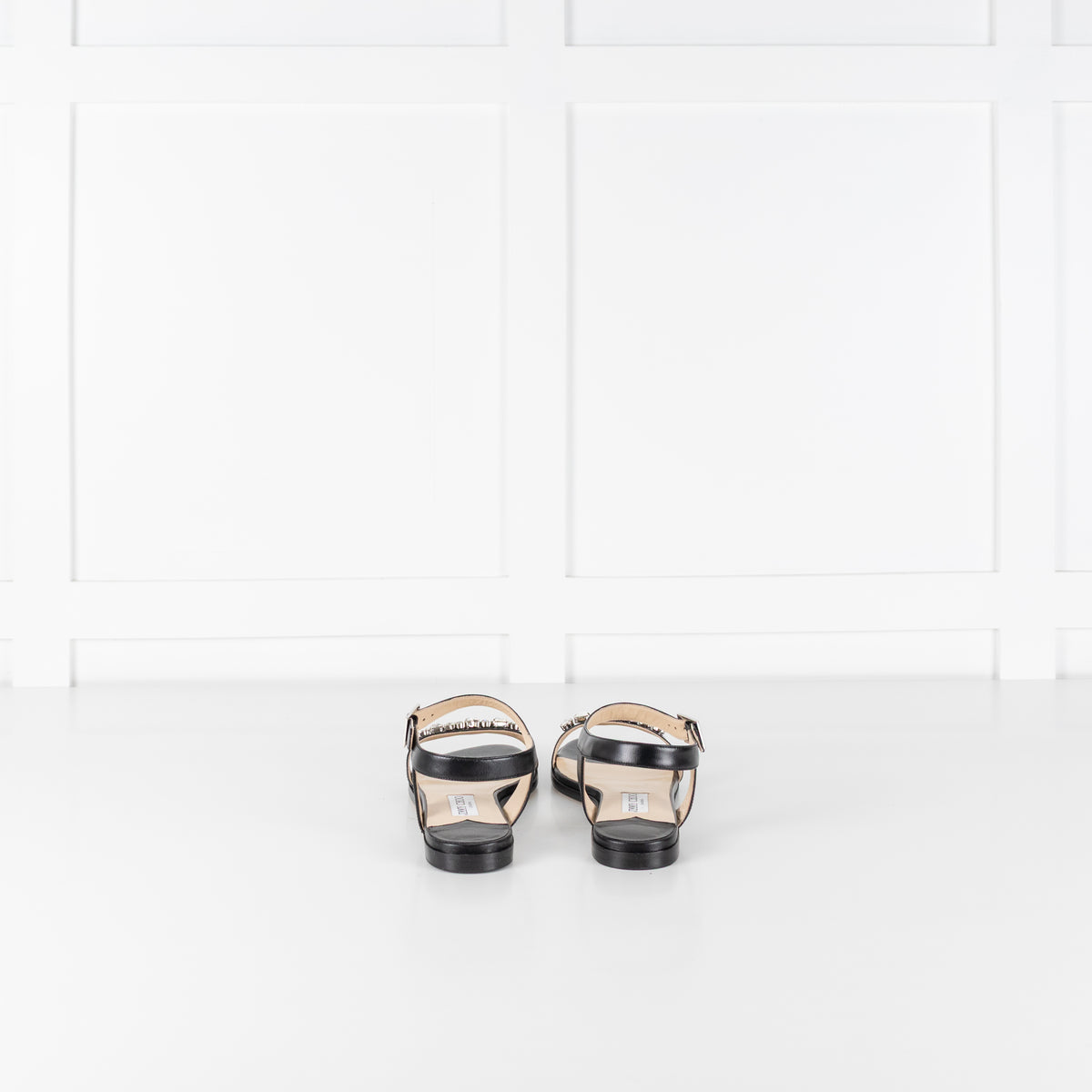 Jimmy Choo Black Leather City Sandal with Jewelled Toe