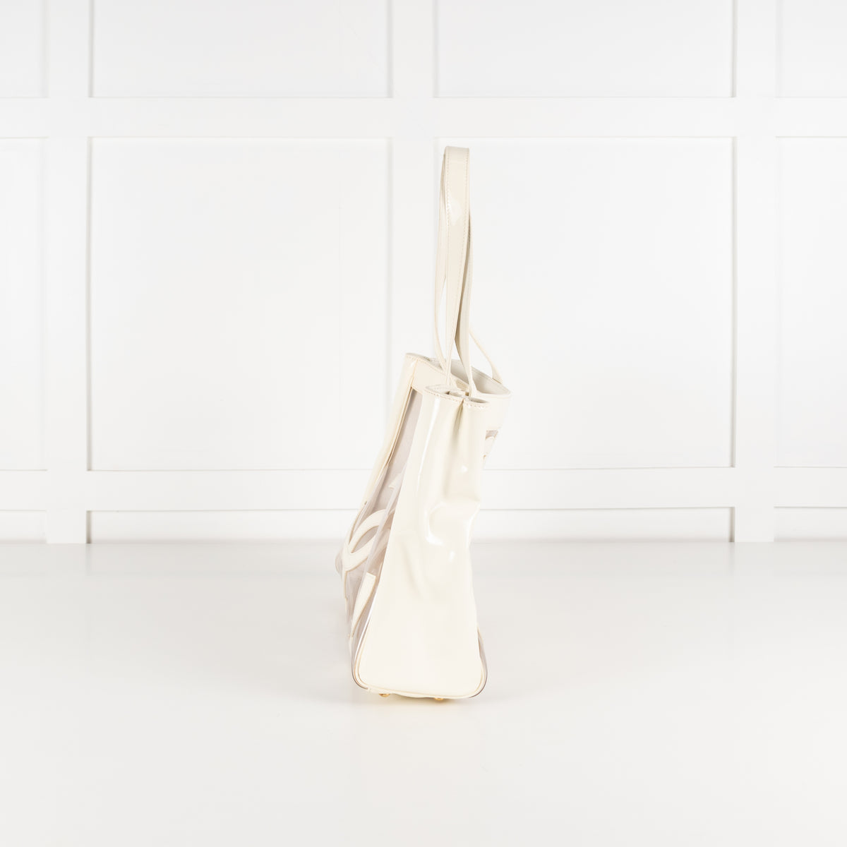 Chanel Cream Vinyl Tote with CC Logo