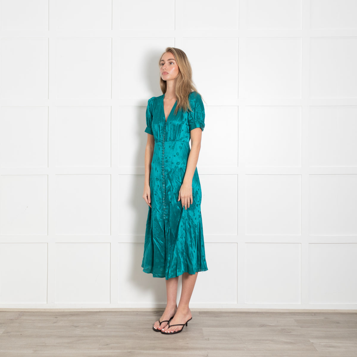 The Kooples Teal Dress With Green Beaded Buttons