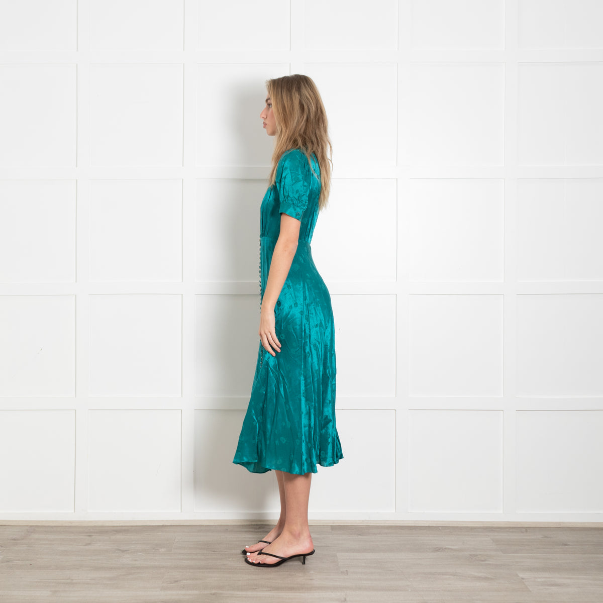 The Kooples Teal Dress With Green Beaded Buttons