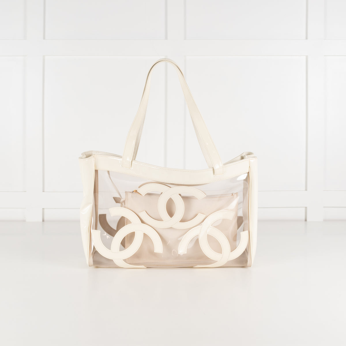 Chanel Cream Vinyl Tote with CC Logo