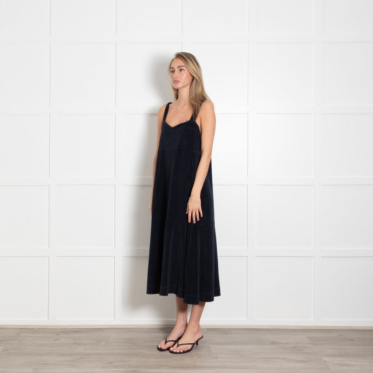 Me + Em Navy Towelling Wide Strap Midi Dress
