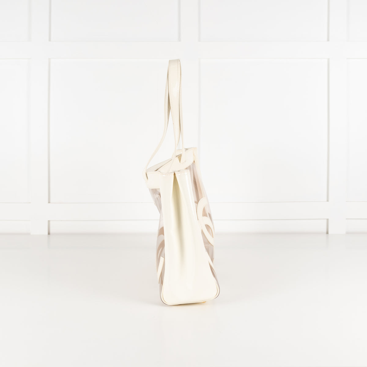 Chanel Cream Vinyl Tote with CC Logo
