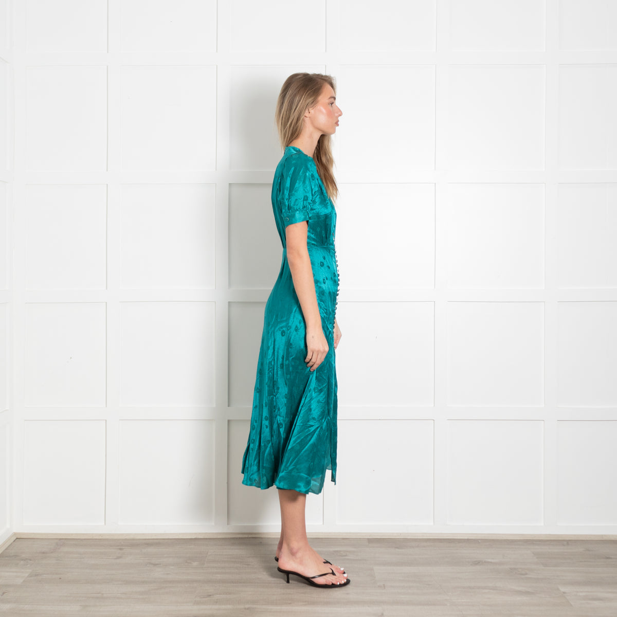 The Kooples Teal Dress With Green Beaded Buttons