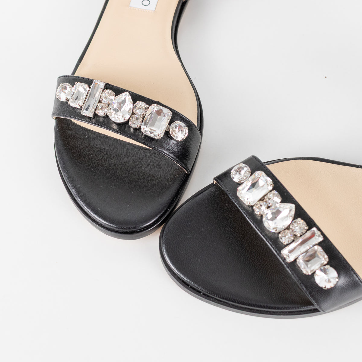 Jimmy Choo Black Leather City Sandal with Jewelled Toe