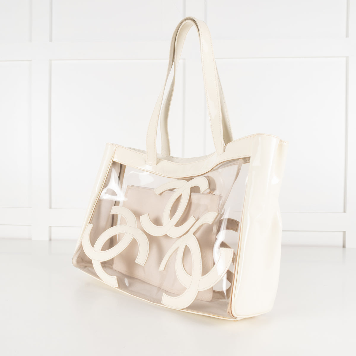 Chanel Cream Vinyl Tote with CC Logo