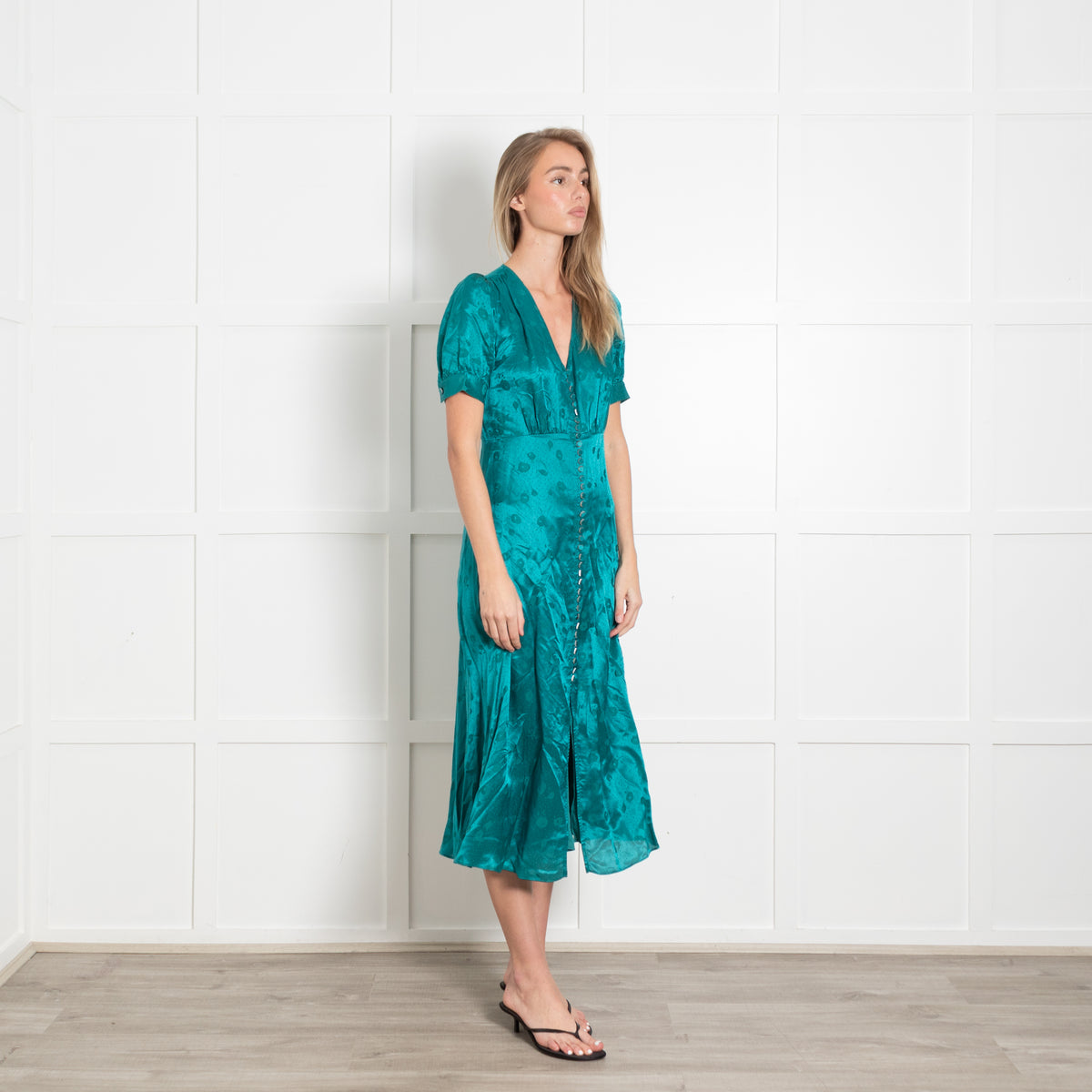 The Kooples Teal Dress With Green Beaded Buttons