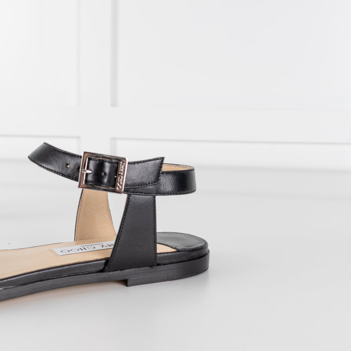 Jimmy Choo Black Leather City Sandal with Jewelled Toe