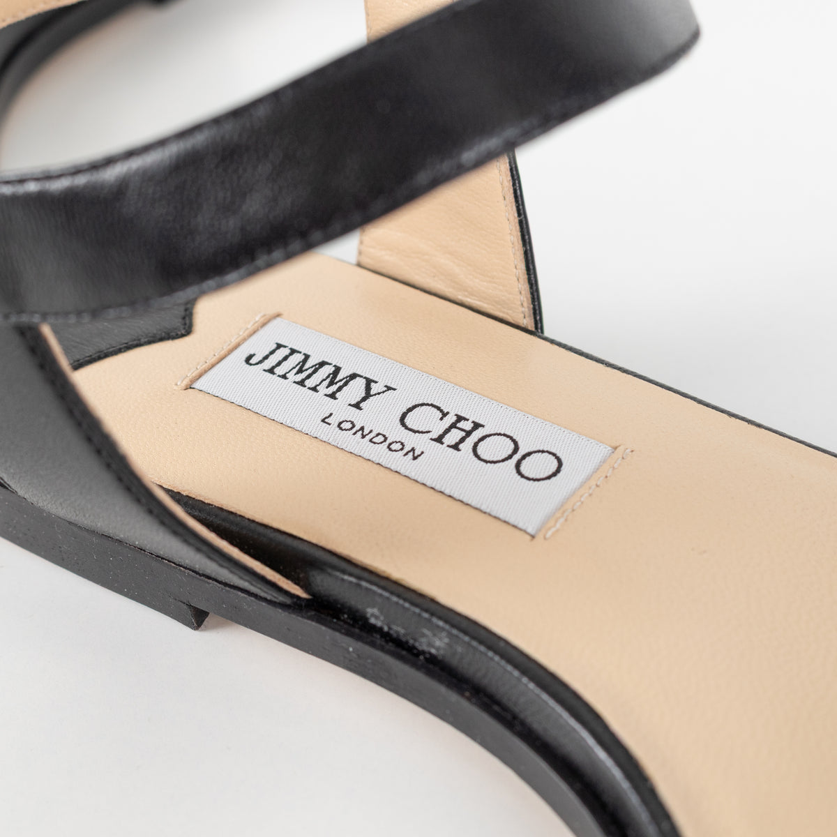 Jimmy Choo Black Leather City Sandal with Jewelled Toe