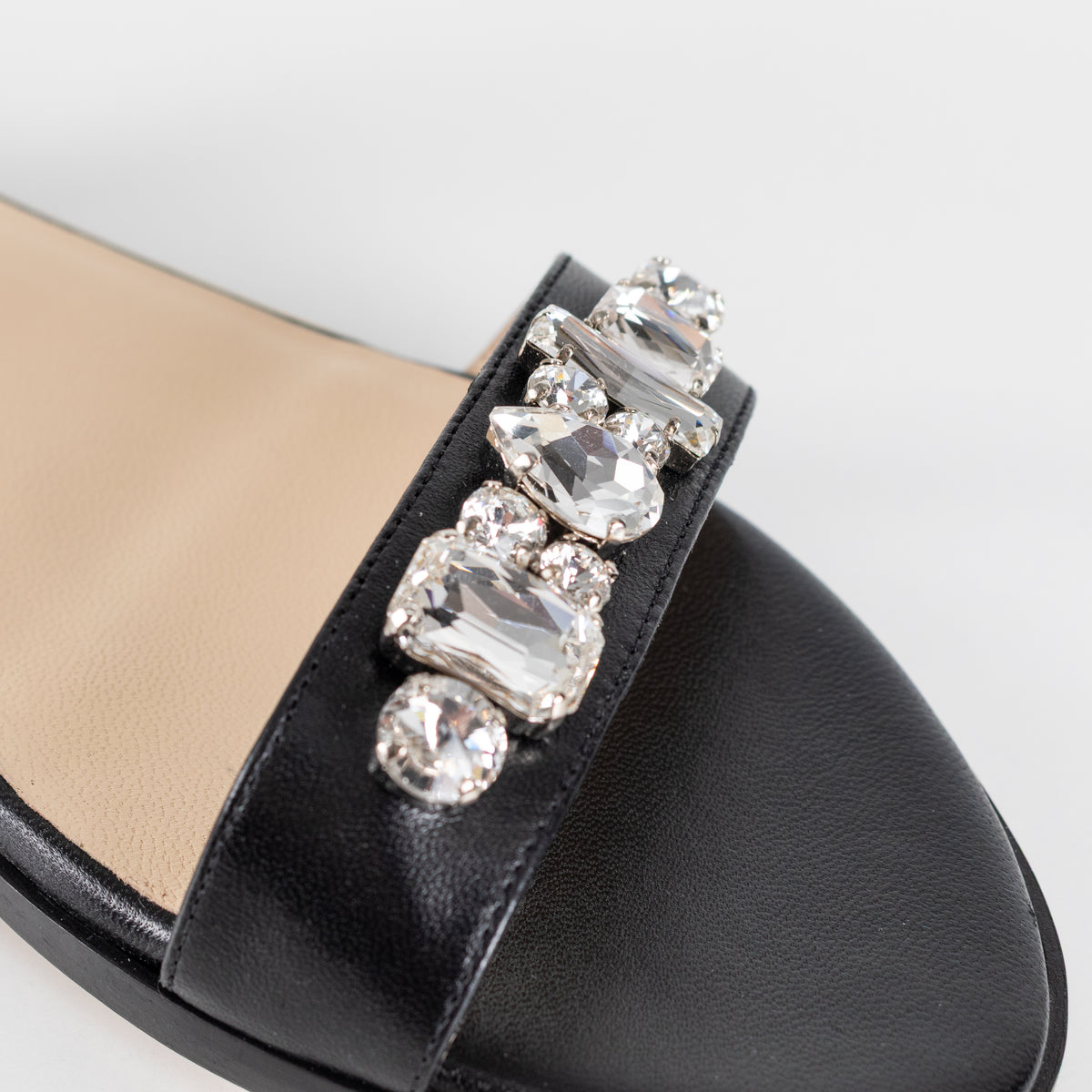 Jimmy Choo Black Leather City Sandal with Jewelled Toe